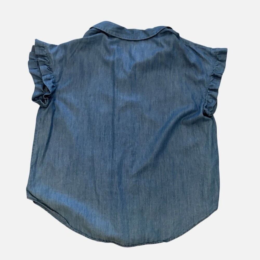 Women's 18 / 20 Blue Collared Casual Ruffled Cap Sleeve Cotton Blend PLUS Blouse - Picture 5 of 5